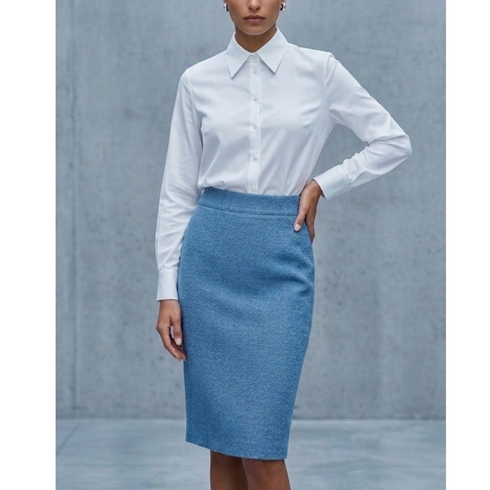 Cannella Italy Blue Tweed Pencil Skirt